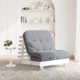   Fehér tömör fenyőfa futon kanapéágy matraccal 80 x 206 x 11 cm