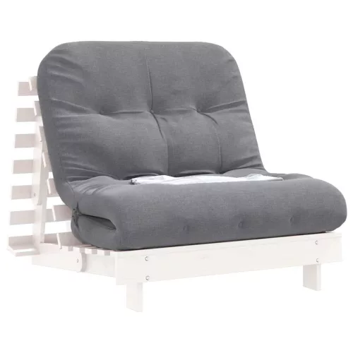 Fehér tömör fenyőfa futon kanapéágy matraccal 80 x 206 x 11 cm