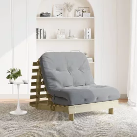   Tömör impregnált fenyőfa futon kanapéágy matraccal 80x206x11 cm