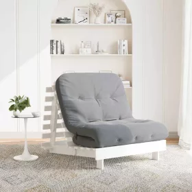   Fehér tömör fenyőfa futon kanapéágy matraccal 90 x 206 x 11 cm