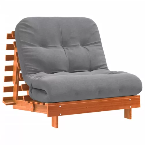 Viaszbarna tömör fenyőfa futon kanapéágy matraccal 90x206x11 cm