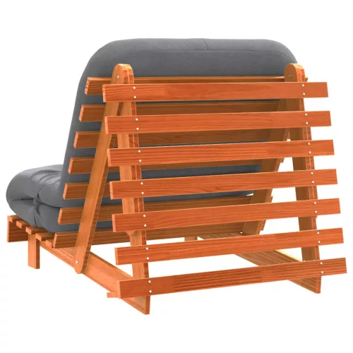 Viaszbarna tömör fenyőfa futon kanapéágy matraccal 90x206x11 cm