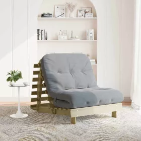   Tömör impregnált fenyőfa futon kanapéágy matraccal 90x206x11 cm