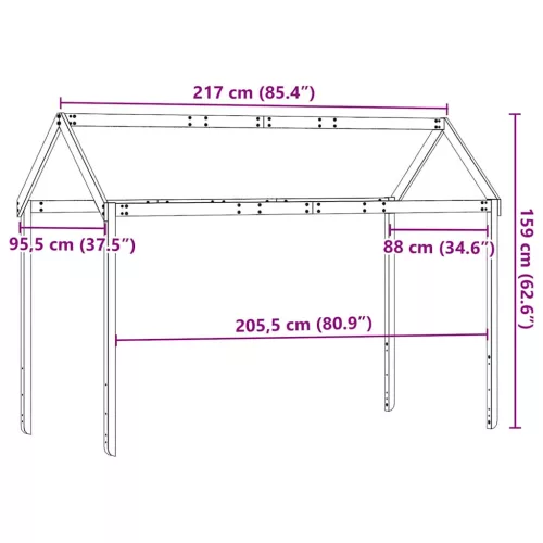 Viaszbarna tömör fenyőfa gyerekágytető 217 x 95,5 x 159 cm