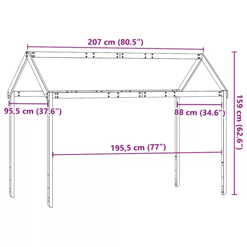 Tömör fenyőfa gyerekágytető 207 x 95,5 x 159 cm