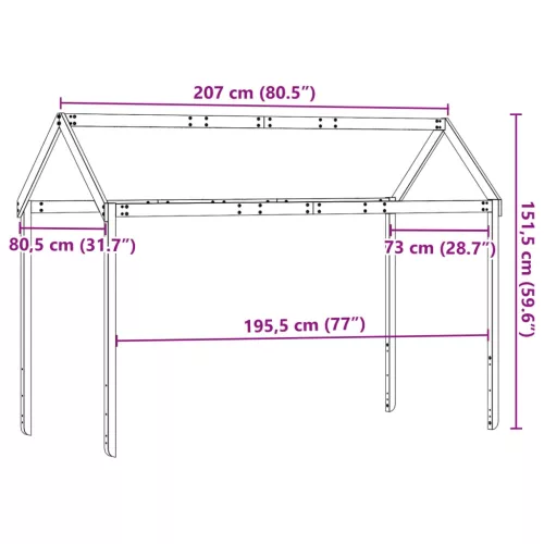 Fehér tömör fenyőfa gyerekágytető 207 x 80,5 x 151,5 cm
