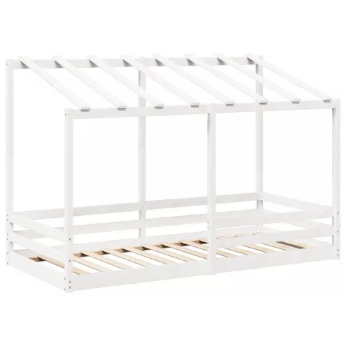 Fehér tömör fenyőfa gyerekágy tetővel 90 x 200 cm