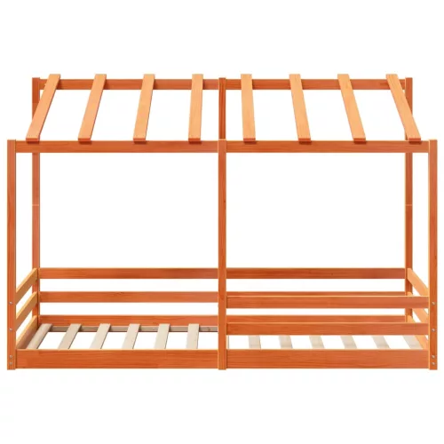 Viaszbarna tömör fenyőfa gyerekágy tetővel 80 x 200 cm