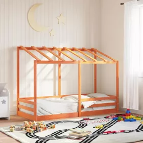 Viaszbarna tömör fenyőfa gyerekágy tetővel 75 x 190 cm
