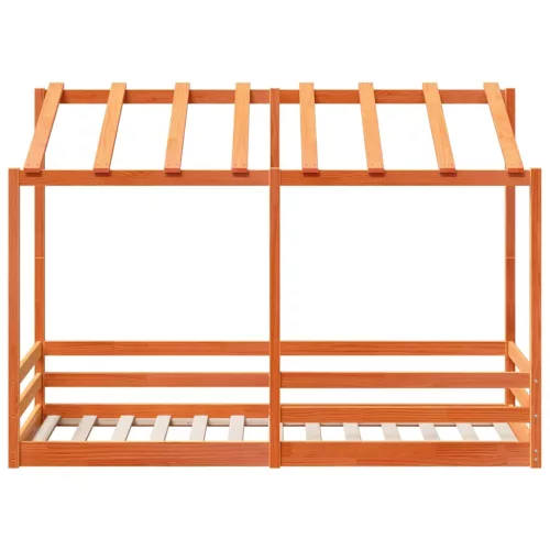 Viaszbarna tömör fenyőfa gyerekágy tetővel 75 x 190 cm