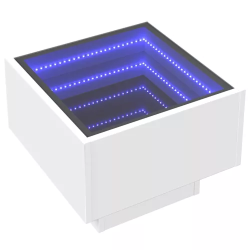 Fehér szerelt fa kisasztal LED-del 40 x 40 x 30 cm