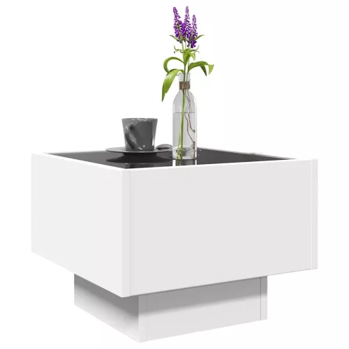 Fehér szerelt fa kisasztal LED-del 40 x 40 x 30 cm