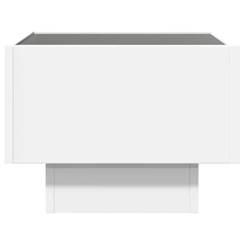 Fehér szerelt fa kisasztal LED-del 40 x 40 x 30 cm