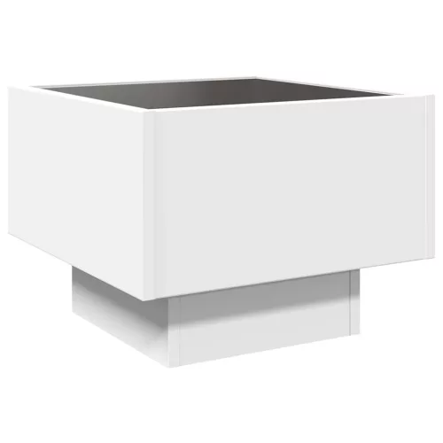 Fehér szerelt fa kisasztal LED-del 40 x 40 x 30 cm