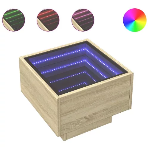 Sonoma tölgy színű szerelt fa kisasztal LED-del 40 x 40 x 30 cm
