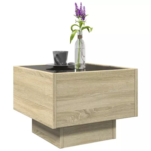 Sonoma tölgy színű szerelt fa kisasztal LED-del 40 x 40 x 30 cm