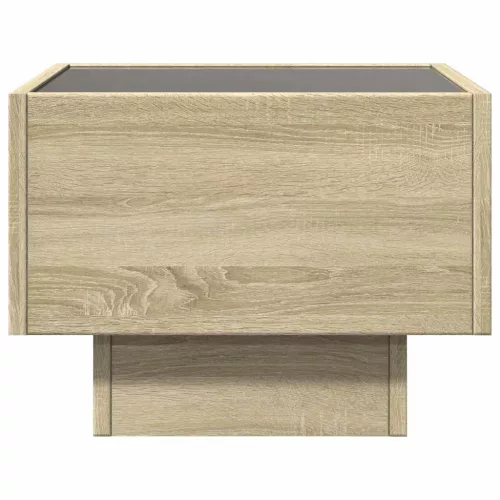 Sonoma tölgy színű szerelt fa kisasztal LED-del 40 x 40 x 30 cm