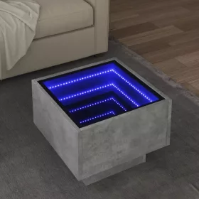 Betonszürke szerelt fa kisasztal LED-del 40 x 40 x 30 cm