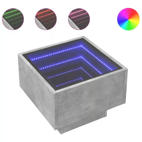 Betonszürke szerelt fa kisasztal LED-del 40 x 40 x 30 cm
