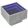 Betonszürke szerelt fa kisasztal LED-del 40 x 40 x 30 cm