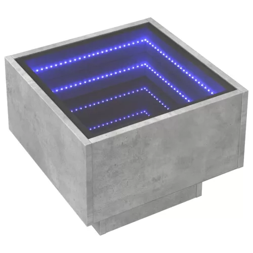 Betonszürke szerelt fa kisasztal LED-del 40 x 40 x 30 cm
