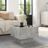 Betonszürke szerelt fa kisasztal LED-del 40 x 40 x 30 cm