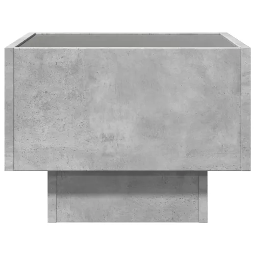 Betonszürke szerelt fa kisasztal LED-del 40 x 40 x 30 cm