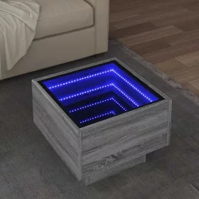   Szürke sonoma színű szerelt fa kisasztal LED-del 40x40x30 cm