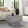 Szürke sonoma színű szerelt fa kisasztal LED-del 40x40x30 cm