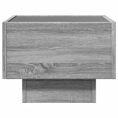 Szürke sonoma színű szerelt fa kisasztal LED-del 40x40x30 cm