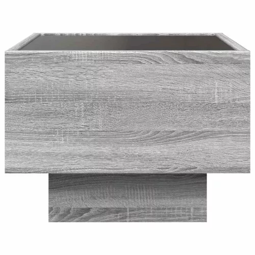 Szürke sonoma színű szerelt fa kisasztal LED-del 40x40x30 cm