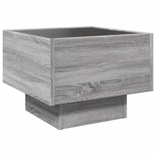 Szürke sonoma színű szerelt fa kisasztal LED-del 40x40x30 cm