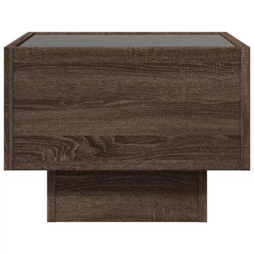 Barna tölgy színű szerelt fa kisasztal LED-del 40 x 40 x 30 cm