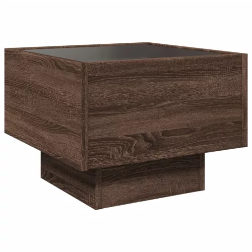 Barna tölgy színű szerelt fa kisasztal LED-del 40 x 40 x 30 cm
