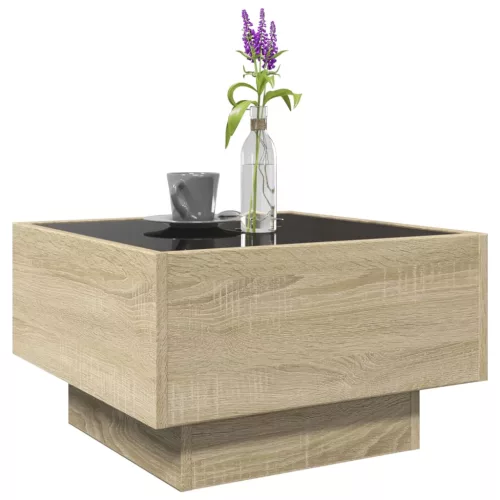Sonoma tölgy szerelt fa dohányzóasztal LED-del 50 x 50 x 30 cm