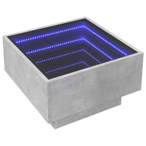 Betonszürke szerelt fa dohányzóasztal LED-del 50 x 50 x 30 cm
