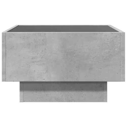 Betonszürke szerelt fa dohányzóasztal LED-del 50 x 50 x 30 cm