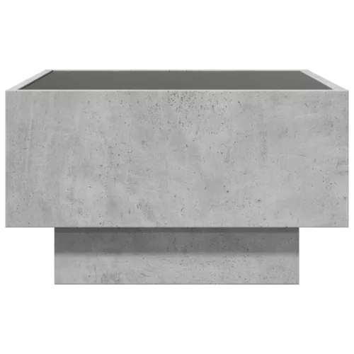 Betonszürke szerelt fa dohányzóasztal LED-del 50 x 50 x 30 cm