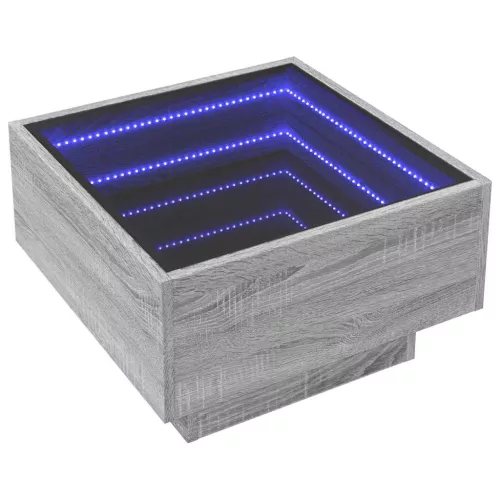 Szürke sonoma szerelt fa dohányzóasztal LED-del 50 x 50 x 30 cm