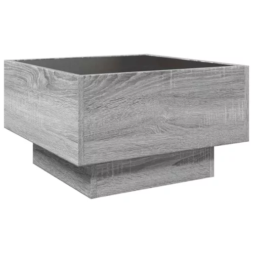 Szürke sonoma szerelt fa dohányzóasztal LED-del 50 x 50 x 30 cm