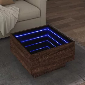   Barna tölgy szerelt fa dohányzóasztal LED-del 50 x 50 x 30 cm