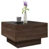 Barna tölgy szerelt fa dohányzóasztal LED-del 50 x 50 x 30 cm