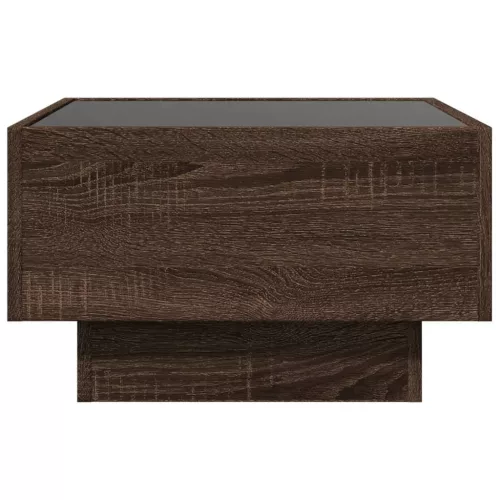 Barna tölgy szerelt fa dohányzóasztal LED-del 50 x 50 x 30 cm