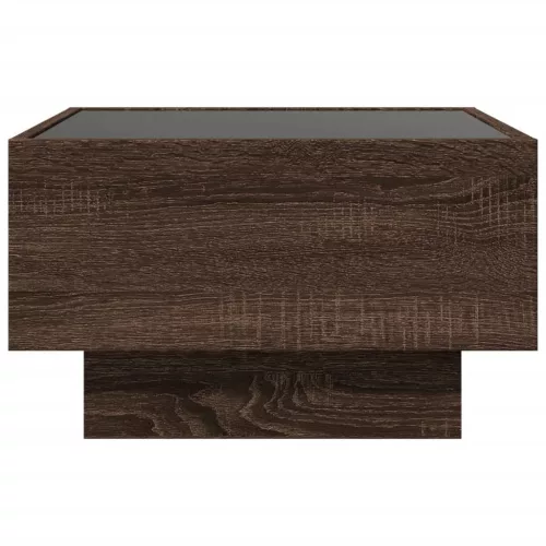 Barna tölgy szerelt fa dohányzóasztal LED-del 50 x 50 x 30 cm