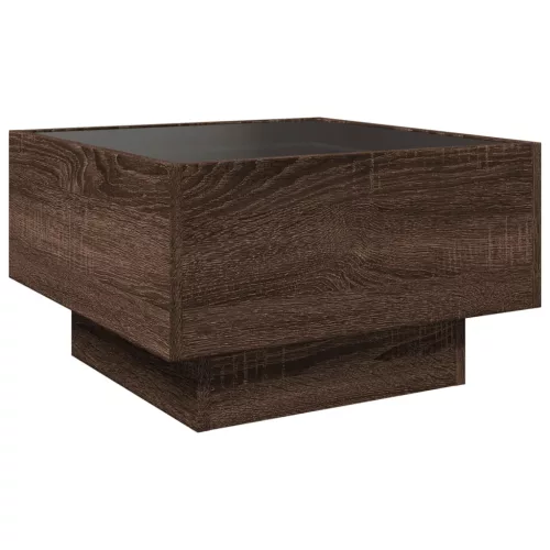 Barna tölgy szerelt fa dohányzóasztal LED-del 50 x 50 x 30 cm
