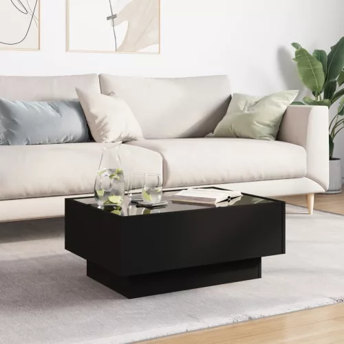 Fekete szerelt fa dohányzóasztal 70 x 50 x 30 cm