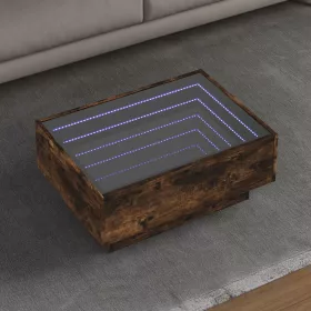   Füstös tölgy szerelt fa dohányzóasztal LED-del 70 x 50 x 30 cm