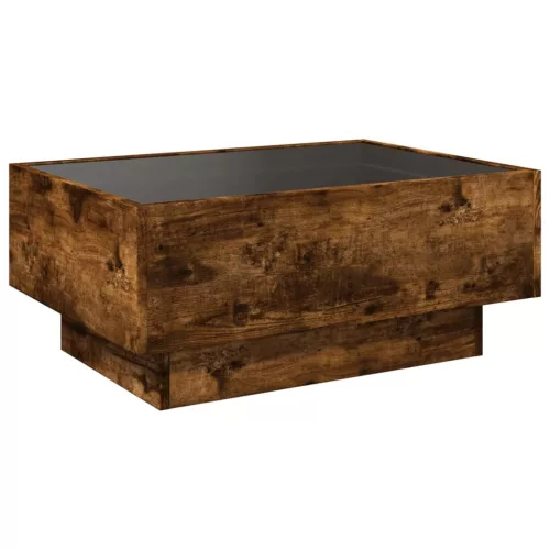 Füstös tölgy szerelt fa dohányzóasztal LED-del 70 x 50 x 30 cm
