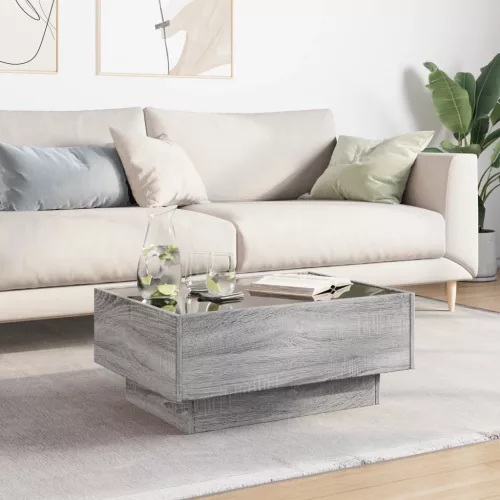 Szürke sonoma szerelt fa dohányzóasztal LED-del 70 x 50 x 30 cm