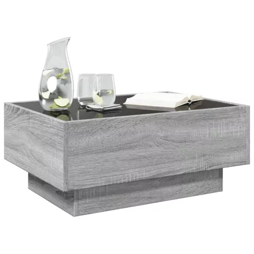 Szürke sonoma szerelt fa dohányzóasztal LED-del 70 x 50 x 30 cm